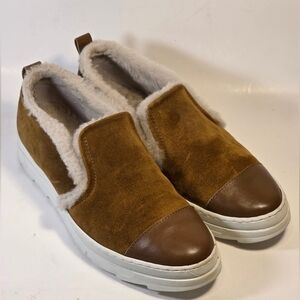 Joyks Women's Brown Suede Sheepskin Flat  Slip On Shoes Sneakers Sz 37 US 6.5
